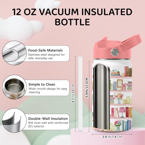Image of Book Water Bottle for Son & Daughter, Stainless Steel Insulated Tumbler with Straw Lid and Handle, 12oz Reusable Leak-Proof Bottle for Sports
