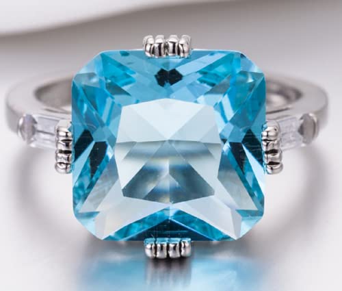 Awmnjtmgpw 925 Sterling Silver Cut Aquamarine Cubic Zircon Blue Topaz Four Claw Engagement Wedding Ring Size 6-10 (Size 9)2