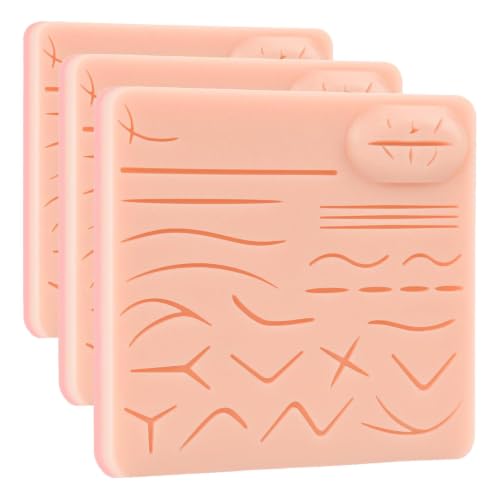 Image of Suture Practice Pad Three-Layer Silicone Skin Kit, Upgraded 26 pre-Cut Wounds, Includes Large Silicone Lip Suture Pads for Medical Students Training (Pack of 3)