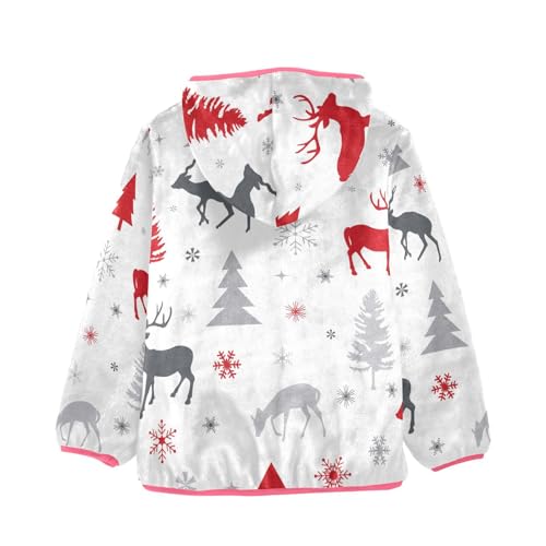 OTVEE Christmas Deer with Tree Pattern Kids Hoodie Jacket Fall Spring Full Zip Warm Outwear Coat2