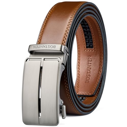 Image of BOSTANTEN Ratchet Belts for Men Leather Trim to Fit 1 3 /8 inch Gift Boxed
