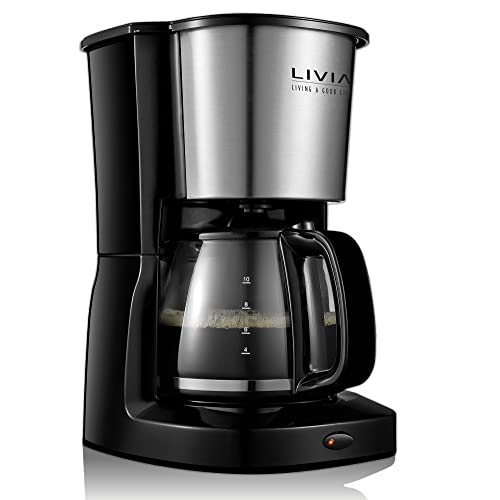 LIVIA Kaffeemaschine Schwarz 1,25 Liter, 1000 W, Filterkaffeemaschine mit Permanent Filter, Glaskanne für bis zu 10 Tassen, Abschaltautomatik und Tropfstopp-Funktion Cover
