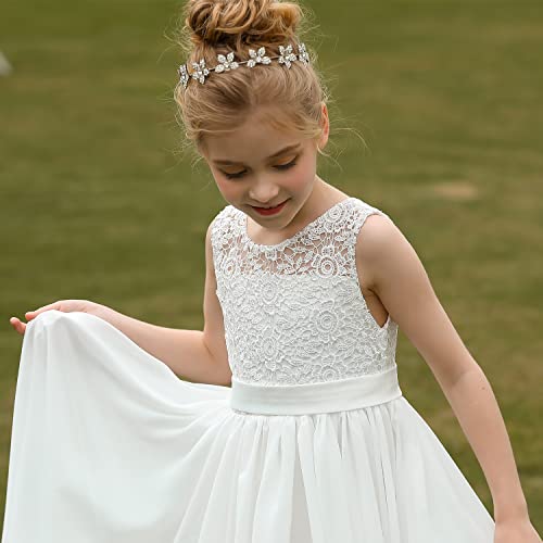 A Line Lace Flower Girl Dresses Sleeveless White First Communion Dresses For Wedding Pageant (White, 8) #TOP5