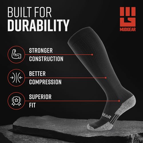 Image of MudGear Graduated Compression Socks, Durable, Sweat-Resistant OCR Performance Socks with Cushioned Footbed, Made in USA