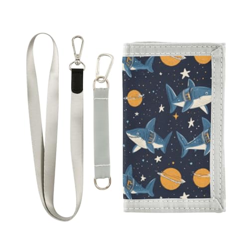 Wusikd Shark Space Kids Wallet for Boys Girls Planets Toddler Trifold Wallet Novelty Wallet for Teens Women Men