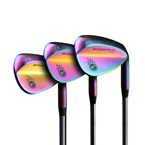 Bombtech Premium Golf Wedge Set - 52, 56, 60 Degrees - Max Groove For Increased Spin - Black Wedges (Volcano Torched)
