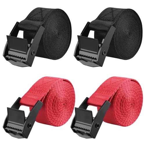 Image of TRIWONDER Tie Down Straps 4 Pack, Cam Buckle Lashing Straps Adjustable 1 inch x 1.6-19.7 ft, 440 lbs Break Strength Cargo Tie Downs for Roof Rack, Kayak, Motorcycle, Luggage, Truck