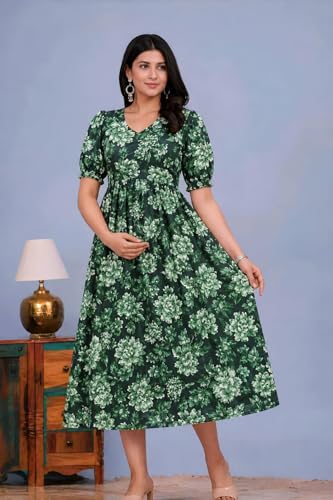 Image of Women's Maternity Feeding Dresses for Women, Easy Breastfeeding Dress, Cotton Blend Anarkali Dress with Nursing Zip for Pre & Post Pregnancy