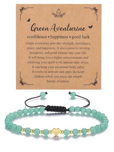 CrystalTears Green Aventurine Crystal Bracelet for Women 4mm Healing Gemstone Beaded Bracelet with Gold Heart Charm Stone Bracelet Jewellry Gifts for Women Girlfriend Mum Birthday Valentines Day