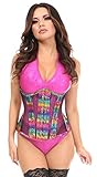 Daisy corsets Top Drawer Rainbow Glitter PVC & Black Fishnet Steel Boned Under Bust Corset
