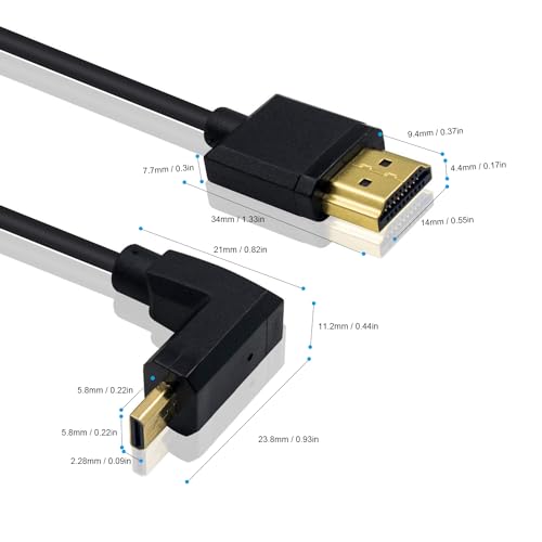 Image of Duttek Micro HDMI to Standard HDMI Coiled Cable - Extreme Slim UP Angled Male to Male for 1080P, 4K, Ultra HD, 3D (1.2M /4FT)