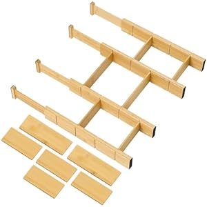 Utoplike 4 PCS Bamboo Kitchen Drawer Dividers with Inserts(Fits 15″-17.7″ Drawer Inner Size), Adjustable Drawer Organizers for Socks, Spring Loaded, for Bedroom, Dresser, Bathroom