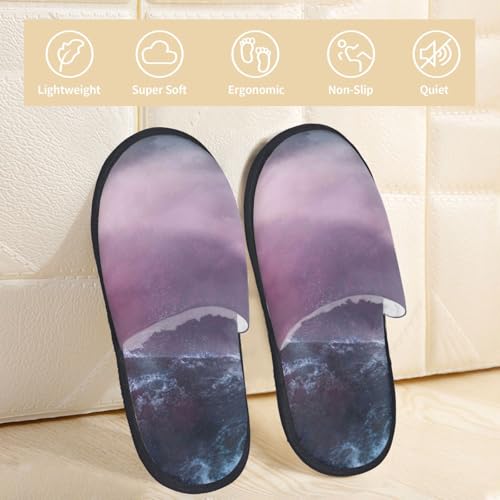 Lighthouse Waves Torrential Rain Print Women Slippers Home Furry Shoes Keep Men Couples Shoes Warm For Women-3