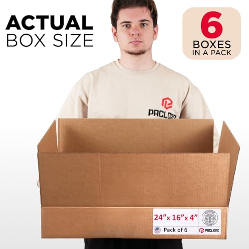 Image of Flat Cardboard Boxes 24 inchL x 16 inchW x 4 inchH (Pack of 6) - USA-Made Packing Boxes for Moving, Shipping, or Storage - USPS, UPS, FedEx Approved - Professional Packing Supplies for Moving