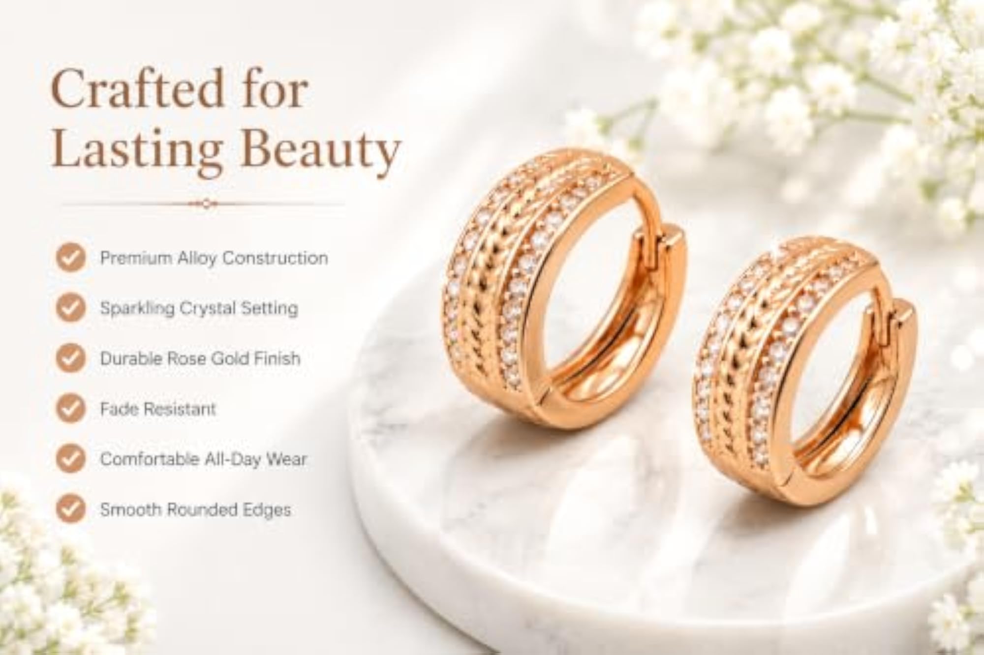 Women's Vienna Crystal Huggie Hoop Earrings, Elegant Design