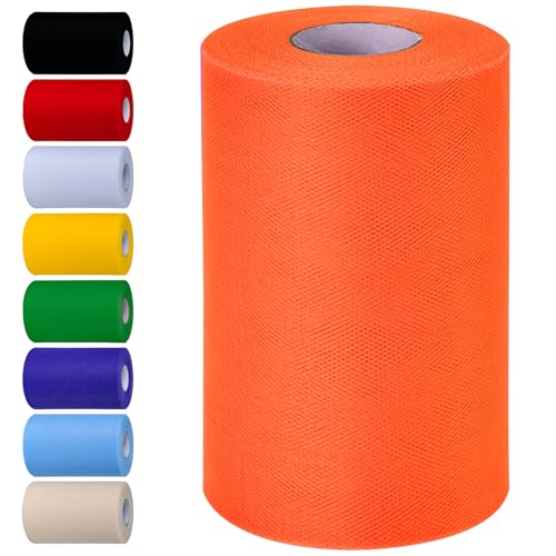 Orange Tulle Fabric Rolls 6 Inch by 100 Yards (300 feet) Tulle Roll Spool Fabric for DIY Tutu Skirt Baby Shower Birthday Party Wedding Decorations Christmas Craft Supplies (Orange)