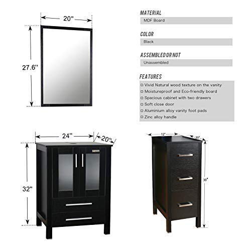 60\" Double Vanity (2 24\" Vanity,2 Porcelain Vessel Basin Sink,1 12\" Side Cabinets),Double Bathroom Vanity Top with Porcelain White Sink,1.5 GPM Faucet/Drain Parts/Mirror Includes - Thumbnail 5
