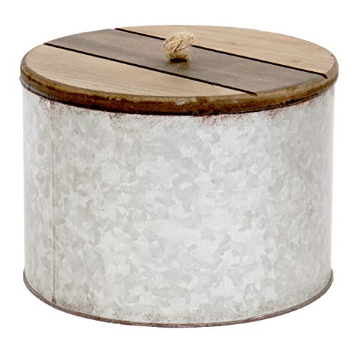 Red Co. 7 Inch Round Decorative Rustic Galvanized Metal Storage Box With Wooden Lid, Rusted Grey/Brown #TOP1