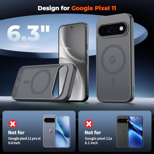 Image of SUPFINE Magnetic for Google Pixel 11 Case - Titanium Gray | With Screen Protector,Translucent Matte,Built-in Magnets,Military Grade Drop Protection,Shockproof Phone Cover