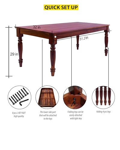 Image of Sheesham Wood 4-Seater Dining Table Set with Cushioned Chairs | Solid Wooden Furniture for Home & Kitchen (Maple, 4 Seater)