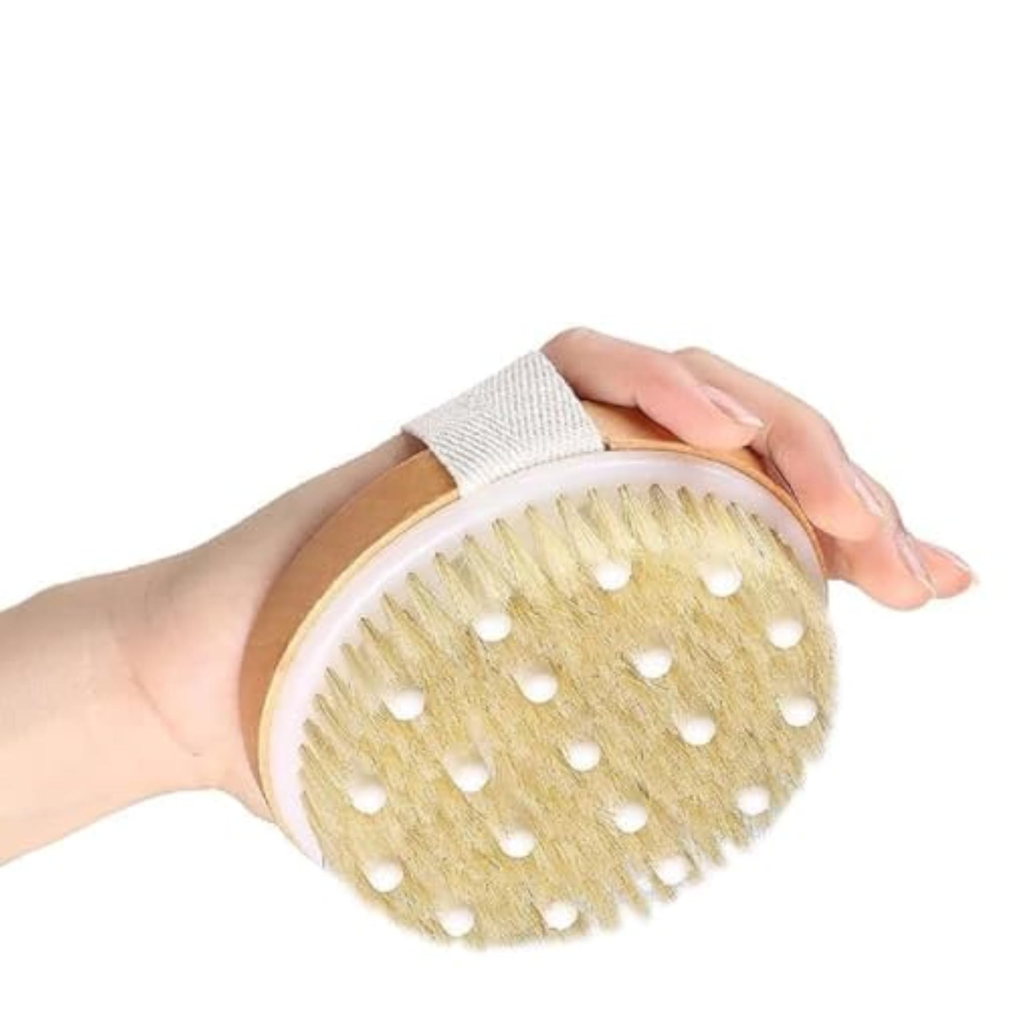Round Wooden Body Brush with Hand Strap