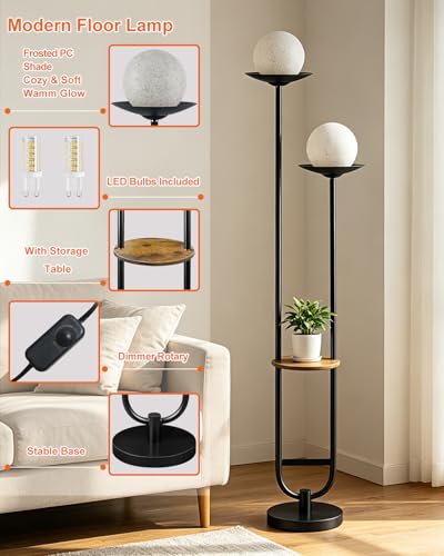 Image of Lightdot 63IN Black Floor Lamp with U Pole, 2 Globe Mid Century Standing Lamps Dimmable with 3000K Warm White LED Bulbs& Grey Shade, Unique Vintage Tall Floor Lamp for Living Room /Wedding /Party