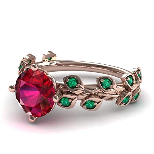 2 carat Ruby Engagement Ring for Women Emerald Leaves All Around Ruby Ring - Sydney