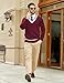 COOFANDY Mens V Neck Sweater Long Sleeve Cable Knit Sweater Christmas Sweater Preppy Style Wine Red