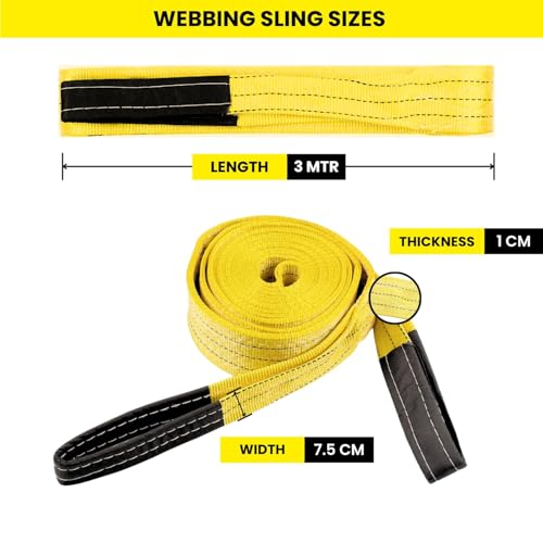 Image of Conclood India Polyester Webbing Sling | Lifting Belt | Yellow Colour | Use for Handling materials in warehouses & logistics | Lifts & secure heavy loads (3 Ton 1 Meter).