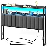 Rolanstar Headboard for Queen Size Bed with Storage, 60,000 DIY Color of LED Light, Head Board with USB & Type C Port, Height Adjustable, Black Upholstered Cabeceras de Cama Comfortable Modern, Linen