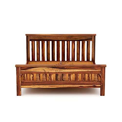 Image of Queen Size Leopard Sheesham Wood Platform Bed Without Storage (Queen Size (6.5 ft x 5 ft), Teak Finish)