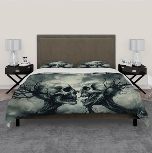 Housse de couette squelette 160x200 cm avec 2 taies d'oreiller pour lit ado - 4