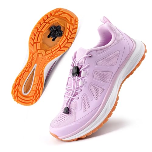 TAILORIA Women's Cycling Shoes Compatible with 2-Bolt SPD Cleats, Breathable Road & Mountain Bike Shoes for Indoor & Outdoor Riding Pinkish Purple