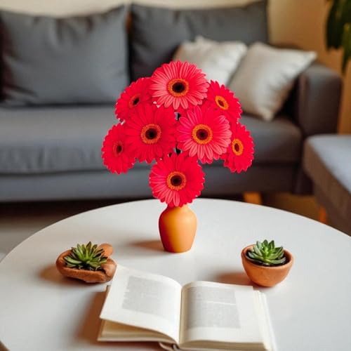 Image of Garden Art Artificial 5 Pcs Gerbera Flower Sticks, 33 cm, RealTouch Natural Looking | Silicone Decorative Bunch for Home GAAGFB-1H-33R (Red)