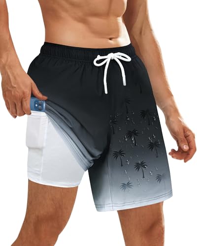 Resiprolty Color Changing Swim Shorts Mens Swim Trunks with Compression Liner Quick Dry Bathing Suits 7 Inch Inseam Men's Board Swimsuit Swimwear Dark Gray
