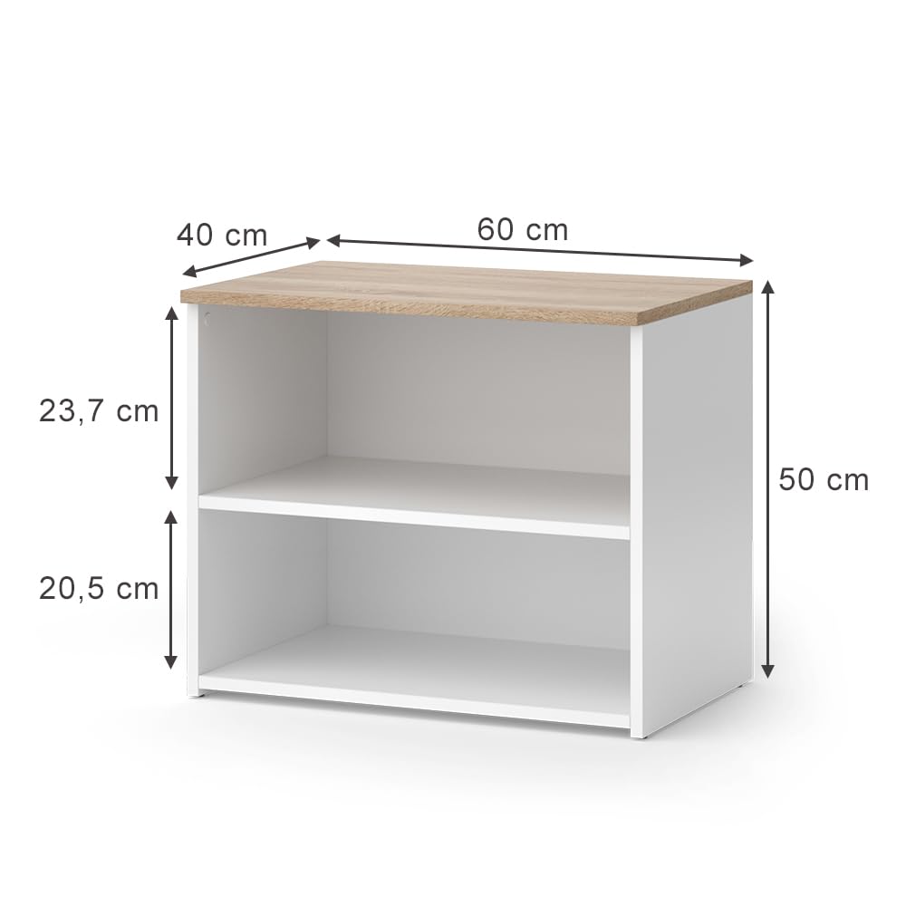 Vicco Lowboard Wido, Weiß/Sonoma, 60 x 50 cm mit 2 Fächern, geeignet als TV-Untergestell mit Kabeldurchführung