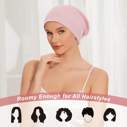 Image of ZHENSILK Silk Bonnet for Sleeping Women, Adjustable Silky Satin Lined Sleep Cap, Silk Hair Wrap Slouch Beanie Hat
