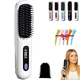 Go Brush Pro, Cepillo Térmico para Cabello Corto, Plancha de Pelo Portátil, Peine Inalámbrico Recargable, 2 en 1 para Alisar y Rizar, 3 Ajustes de Temperatura, Calentamiento Rápido (Blanco)