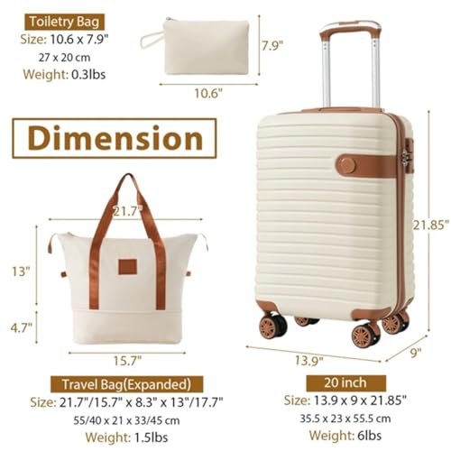 Suitcase Set 3 Piece Luggage Set Carry On Travel Luggage TSA Lock Spinner Wheels Hardshell Lightweight Luggage Set, White, 3 piece set 20 inch3