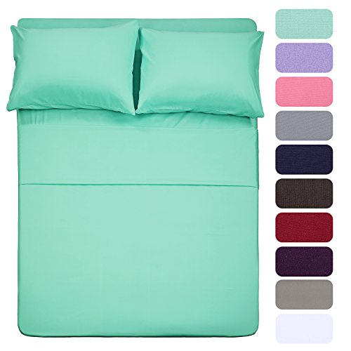 Image of 4 Piece Bed Sheet Set (Full,Mint) 1 Flat Sheet,1 Fitted Sheet and 2 Pillow Cases,Brushed Microfiber Luxury Bedding with Deep Pockets