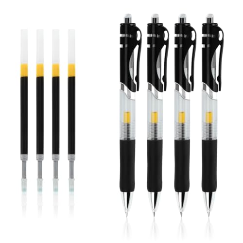 Zoriena Bolígrafos de Gel Retráctiles Punta Fina 0,5 mm Tinta Negra para Escritura Suave Ideal para Oficina Escuela Trabajo Diario y Exámenes 4 Bolígrafos y 4 Recambios Incluidos