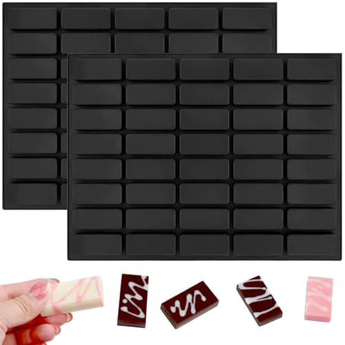 YXHZVON 2 Stück Rechteckige Silikonform, 40 Kavitäten Schokolade Riegelform,Antihaft, BPA-frei Müsliriegel Backform für Müsliriegel, Gummi, Trüffel, Gelee, Praline, Eiswürfel(Schwarz)