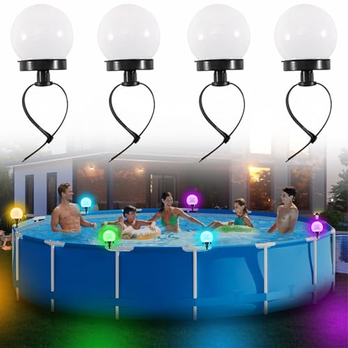 Begonia 4 unidades de iluminación solar para piscina, iluminación para piscina, accesorios para piscina de marco y piscina de suelo, impermeable, iluminación LED para estanque para exterior, jardín
