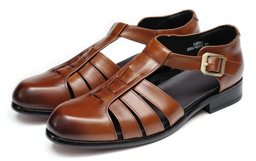 Santimon Mens Sandals Leather Dress Casual Shoes for Men Business Fashion Breathable Buckle Loafers Summer Shoes