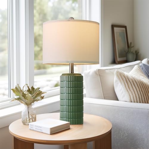 Image of PoKat 23 inch Dark Green Ceramic Table Lamps Set of 2, Modern Table Lamps for Living Room, Farmhouse Lamps for Bedroom Night Stands, Traditional Nightstand Desk Decor Lamps