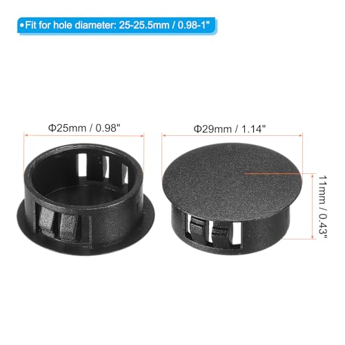 Image of PATIKIL Hole Plugs Plastic, 100 Pcs 25mm(1 inch) Screw Bumper Hole Plug Flush Snap Type Round Hole Cover Caps for Round Holes Cabinet Furniture Kitchen, Black