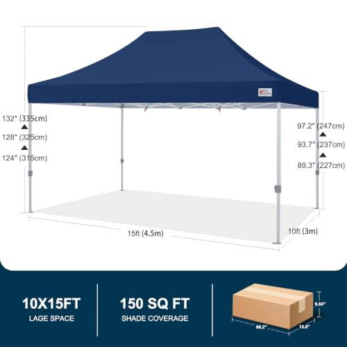 Image of MASTERCANOPY 10x15 Heavy Duty Pop Up Canopy Tent with Roller Bag,Navy Blue