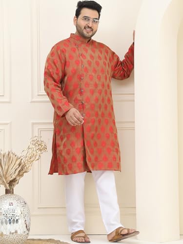 Image of SOJANYA Plus(Since 1958) Men's Pure Cotton Kurta with White Embroidery