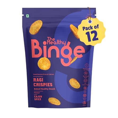 Image of The Healthy Binge Ragi Baked Chips Cajun Spice - Healthy Snacks | Baked Snacks | No Palm Oil | Protein Rich | Healthy Snacks for Kids and Adults 40g (Pack of 12)
