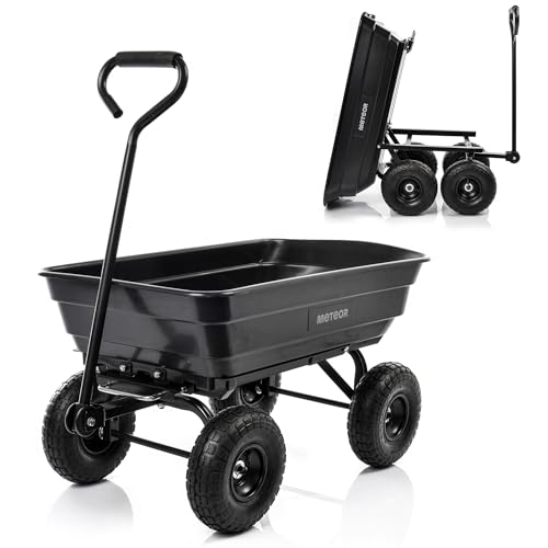 Meteor Gartenwagen 3 in 1 mit Kippfunktion 90 l bis 250 kg belastbar mit Luftreifen und Lenkachse für Erde Laub Holz und Dünger